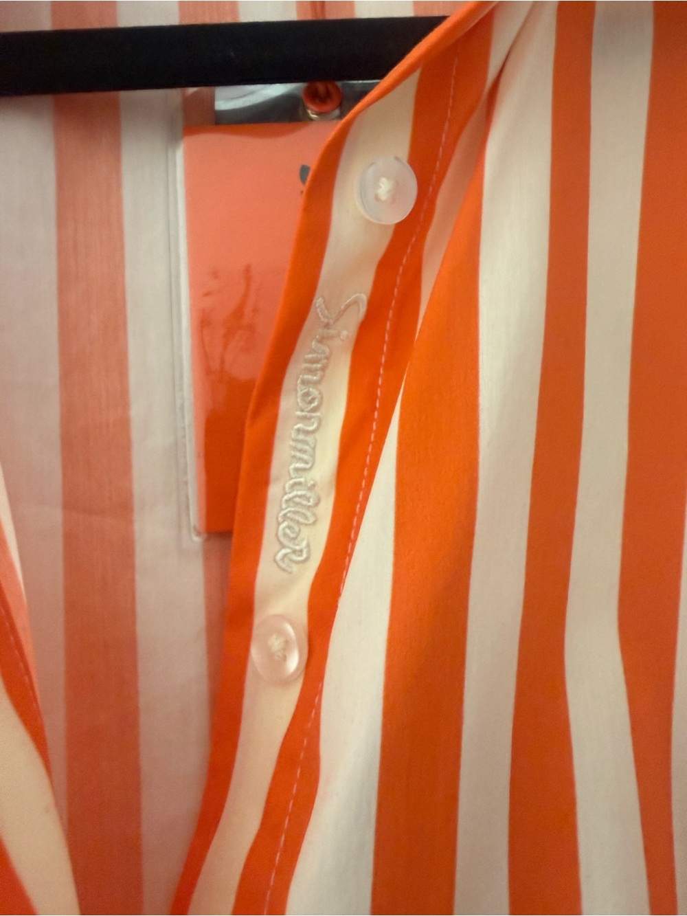 Simon Miller Orange and Cream Vertical Stripe Button-Up Blouse - Picture 4 of 6